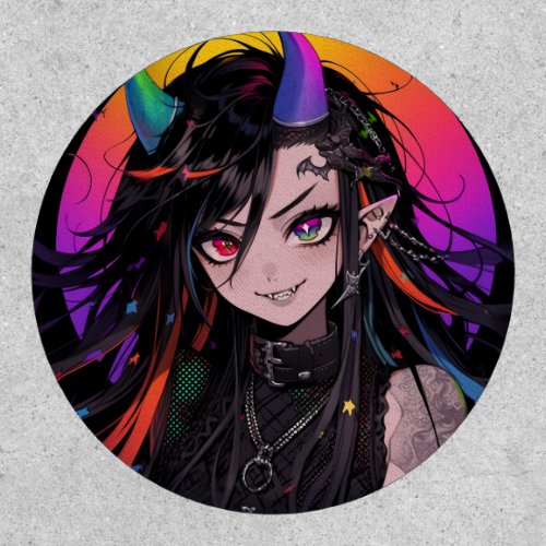 Rainbow Horned Goth Punk Anime Girl Patch