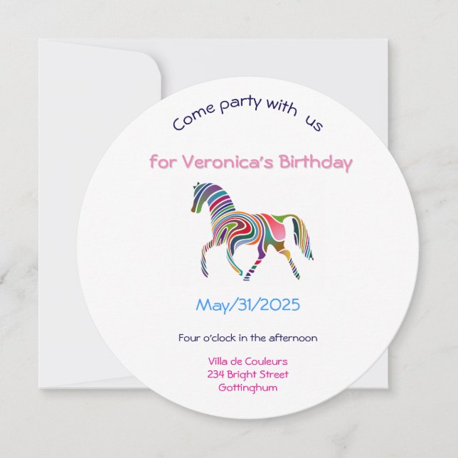 rainbow horse birthday party invitation (Front)