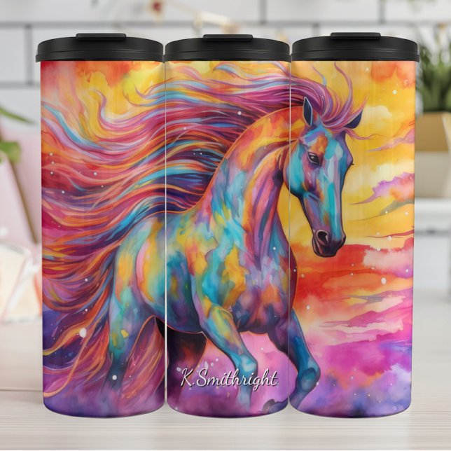 Rainbow Horse Colorful Abstract Dreamscape Thermal Tumbler (Creator Uploaded)