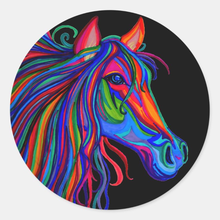 rainbow horse head classic round sticker | Zazzle