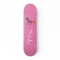 Rainbow horse in pink  - your name skateboard
