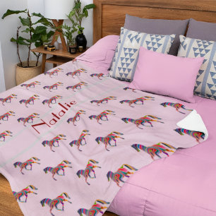 Rainbow horse pattern - add name sherpa blanket
