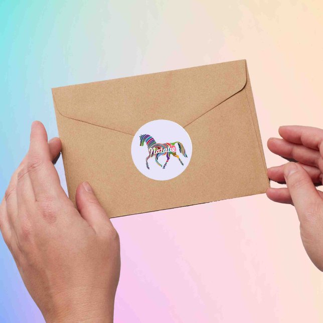 Rainbow horse - personalized classic round sticker (Creator Uploaded)