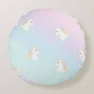Rainbow Horse Unicorn Equestrian Girly  Round Pillow