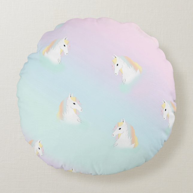 Rainbow Horse Unicorn Equestrian Girly  Round Pillow (Front)