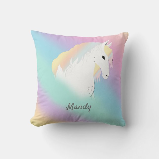 Rainbow Horse Unicorn Equestrian Girly  Throw Pillow (Front)
