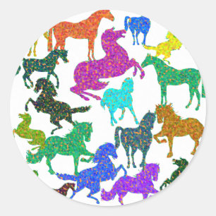 Rainbow Horses - "Dotty about Horses!" Classic Round Sticker