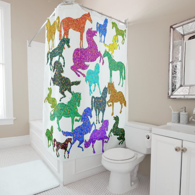 Rainbow Horses - "Dotty about Horses!" Shower Curtain (In Situ)