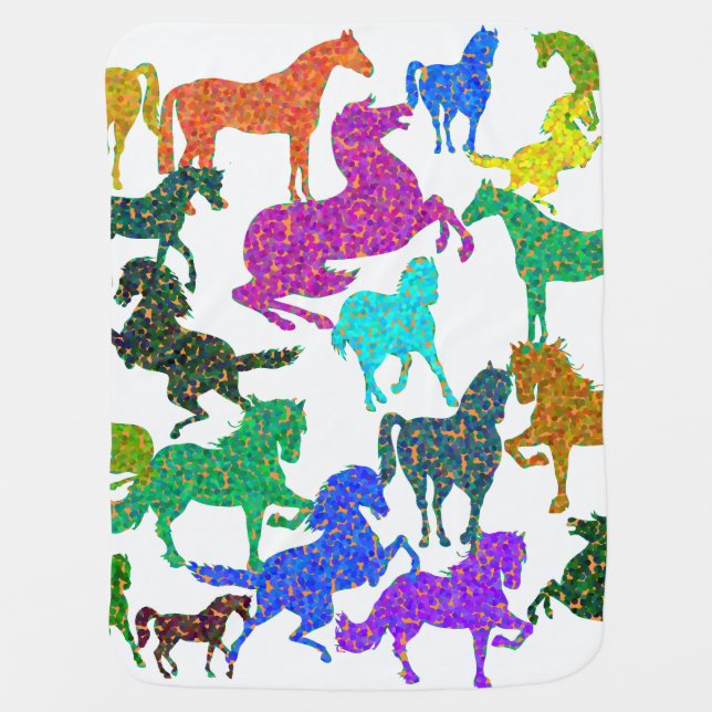 Rainbow Horses - "Dotty about Horses!" Stroller Blanket (Front)