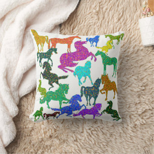 Rainbow Horses - "Dotty about Horses!" Throw Pillow