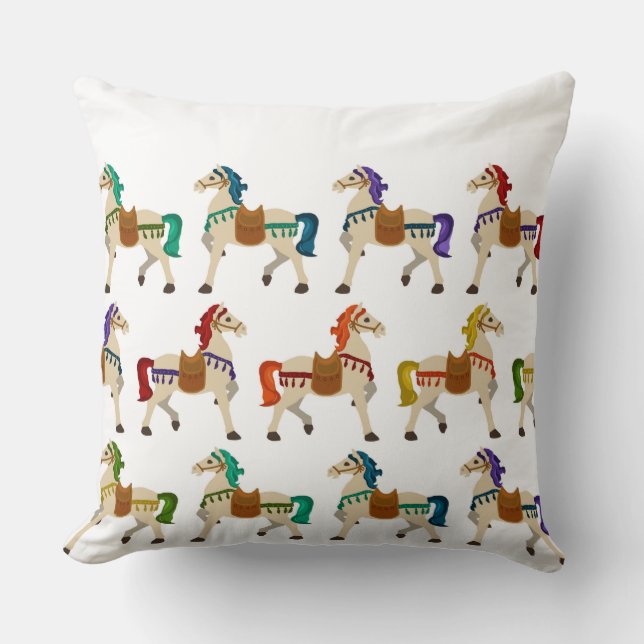 rainbow horses white throw pillow (Front)