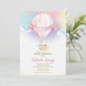 Rainbow Hot Air Balloon Baby Girl Shower Elephant Invitation (Standing Front)