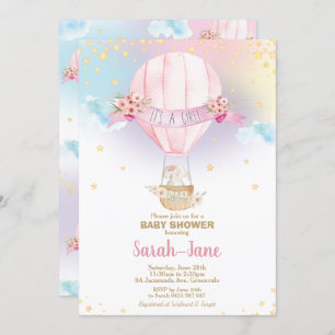 Rainbow Hot Air Balloon Baby Girl Shower Elephant Invitation