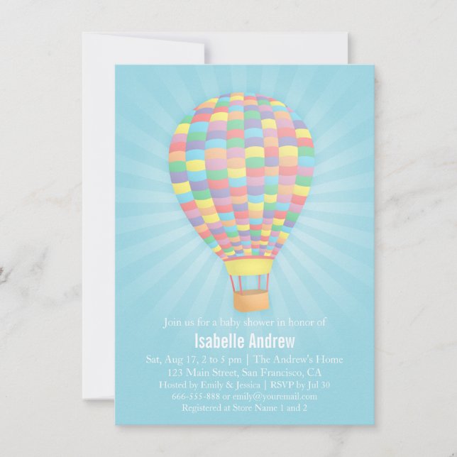 Rainbow Hot Air Balloon Baby Shower Invitations (Front)