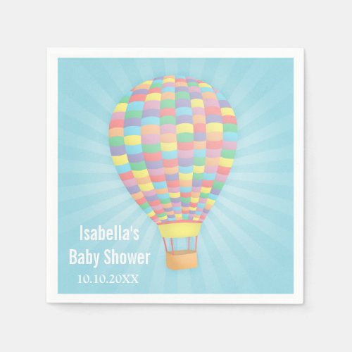 Rainbow Hot Air Balloon Baby Shower Paper Napkins