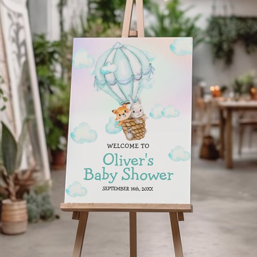 Rainbow Hot Air Balloon Baby Shower Welcome Foam Board