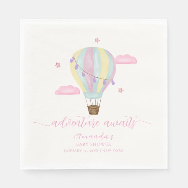 Rainbow Hot Air Balloon Cloud Star Baby Shower Napkins (Front)