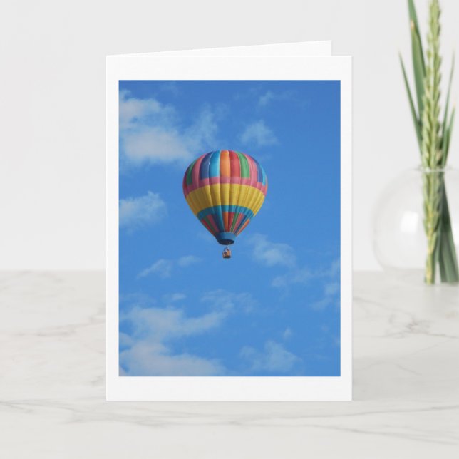 Rainbow Hot Air Balloon Flying in the Sky Card (Front)