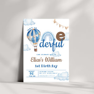 Rainbow Hot Air Balloon Isn't he 1st Birthday Invitation