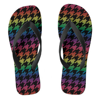 Rainbow houndstooth flip flops