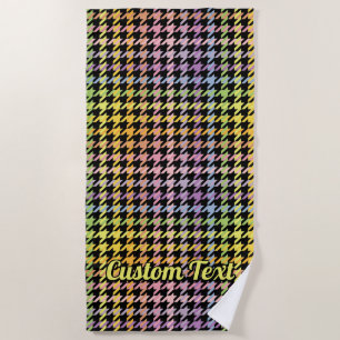 Rainbow Houndstooth Pattern Beach Towel