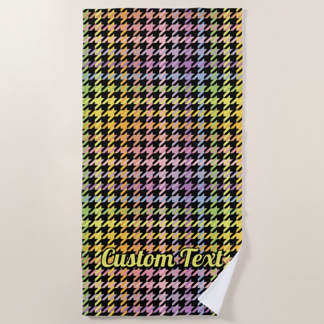 Rainbow Houndstooth Pattern Beach Towel (Front)
