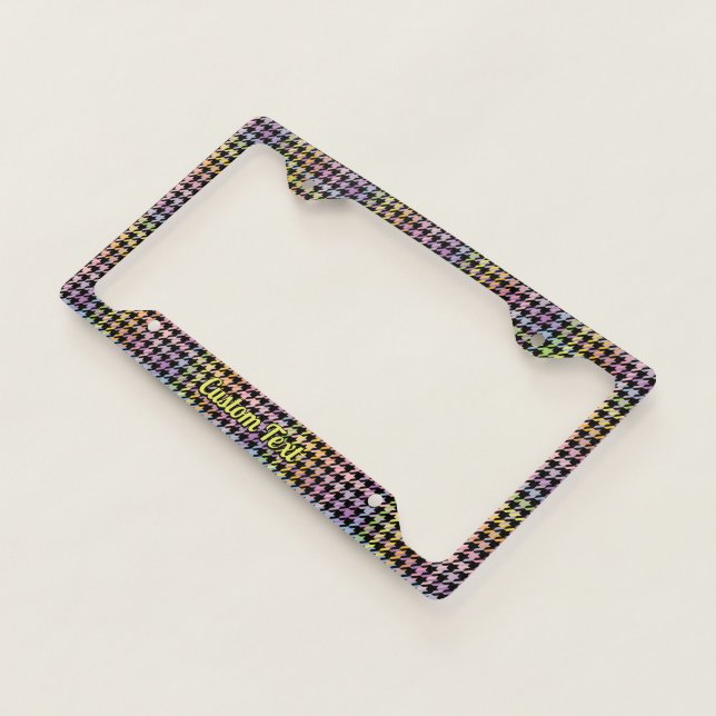 Rainbow Houndstooth Pattern License Plate Frame (3/4)