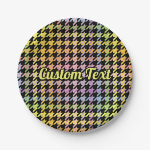 Rainbow Houndstooth Pattern Paper Plates