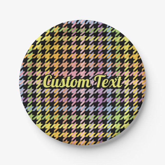 Rainbow Houndstooth Pattern Paper Plates (Front)