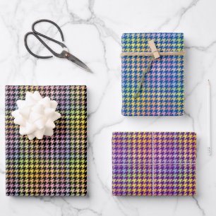 Rainbow Houndstooth Pattern Wrapping Paper Sheets