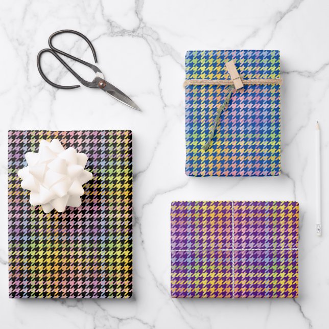 Rainbow Houndstooth Pattern Wrapping Paper Sheets (Front)