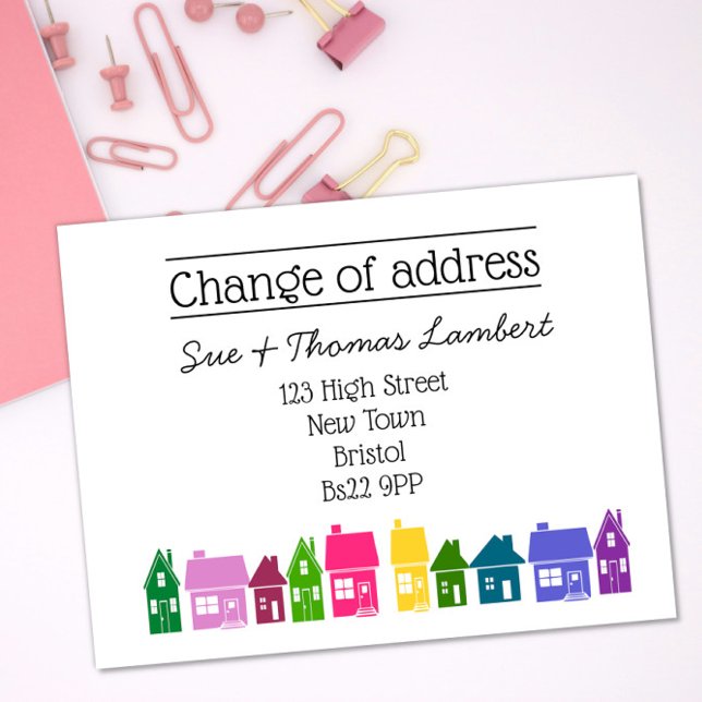 Rainbow Houses Change of Address Rainbow New Home Announcement Postcard (Creator Uploaded)
