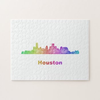 Rainbow Houston Skyline Jigsaw Puzzle by ZYDDesign at Zazzle
