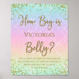 Rainbow How Big is Mommys Belly Baby Shower Game Poster