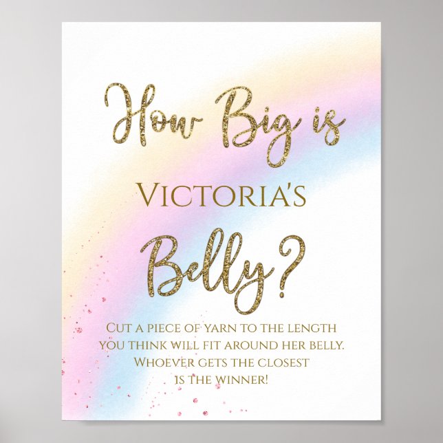 Rainbow How Big is Mommys Belly Baby Shower Game Poster (Front)