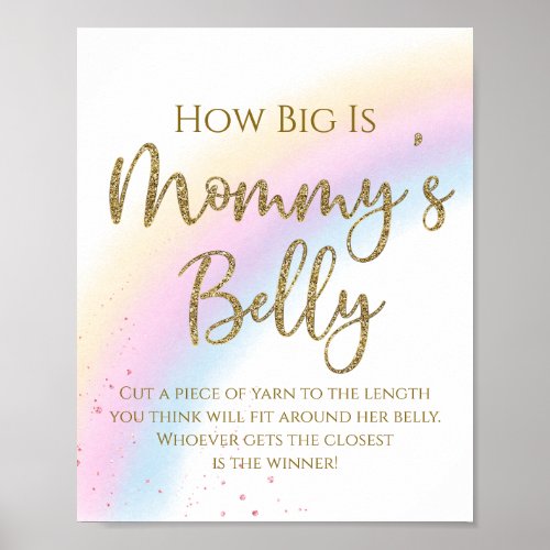 Rainbow How Big is Mommys Belly Baby Shower Game Poster