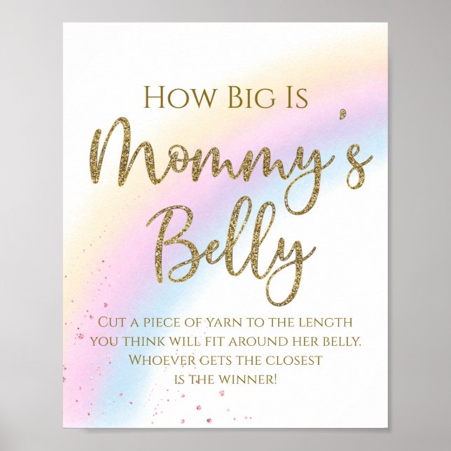 Rainbow How Big is Mommys Belly Baby Shower Game Poster (Front)
