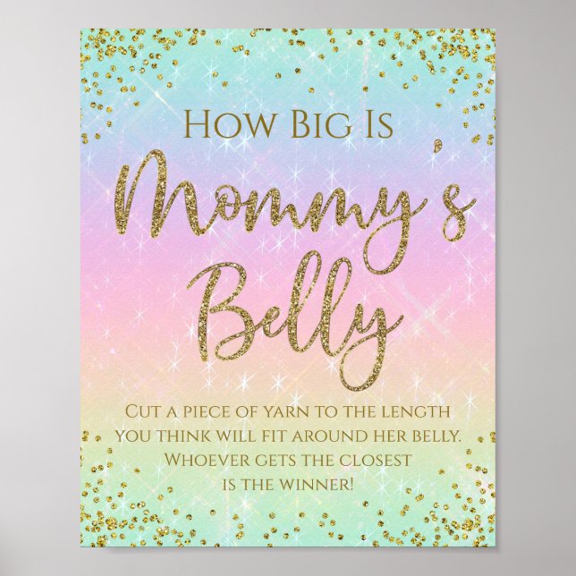 Rainbow How Big is Mommys Belly Baby Shower Game Poster (Front)