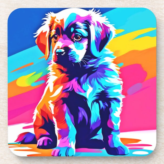 Rainbow Hued Dog Art Beverage Coaster (Front)