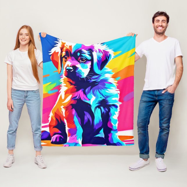 Rainbow Hued Dog Art Fleece Blanket (In Situ)