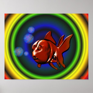 Rainbow Hues Abstract Funky Goldfish Poster