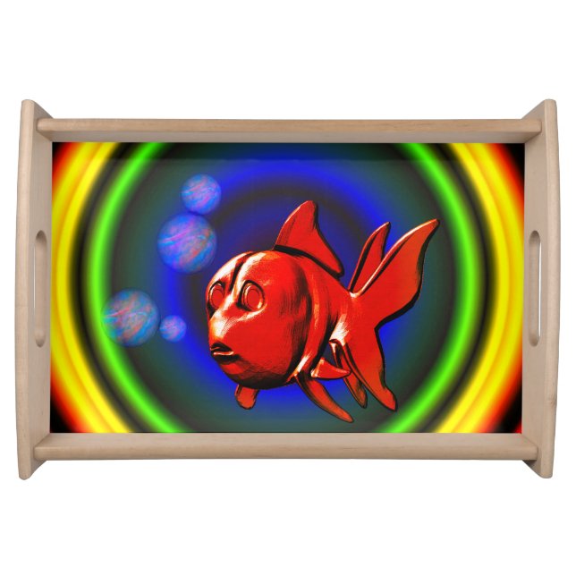 Rainbow Hues Cute Abstract Goldfish Serving Tray (Front)
