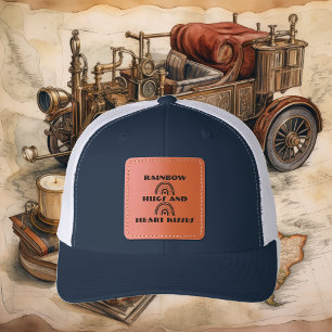 Rainbow Hugs and Heart Kisses Valentines Romantic  Leather Patch Hat