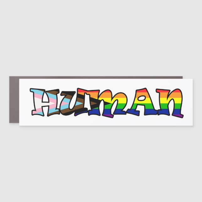 Rainbow Human LGBTQ+ Pride and Support Car Magnet (Front)