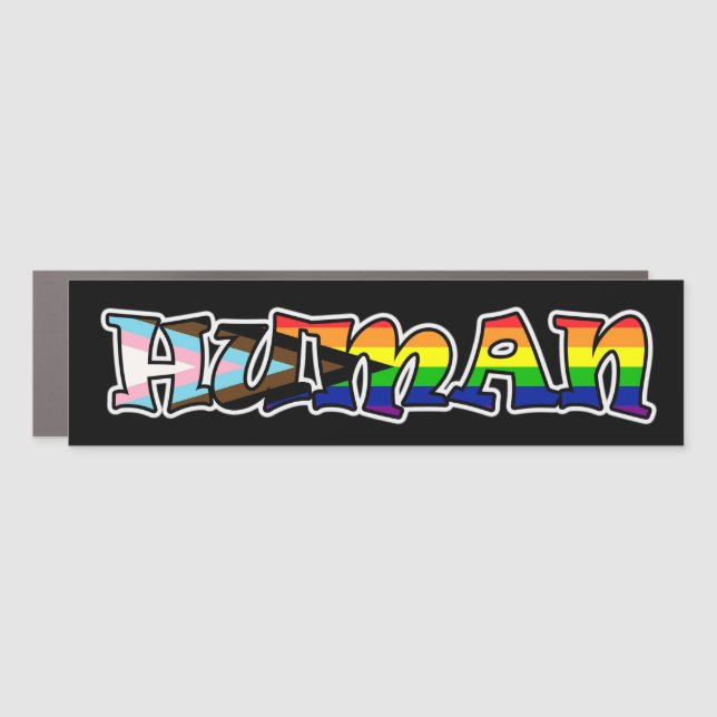 Rainbow Human LGBTQ+ Pride and Support Car Magnet (Front)