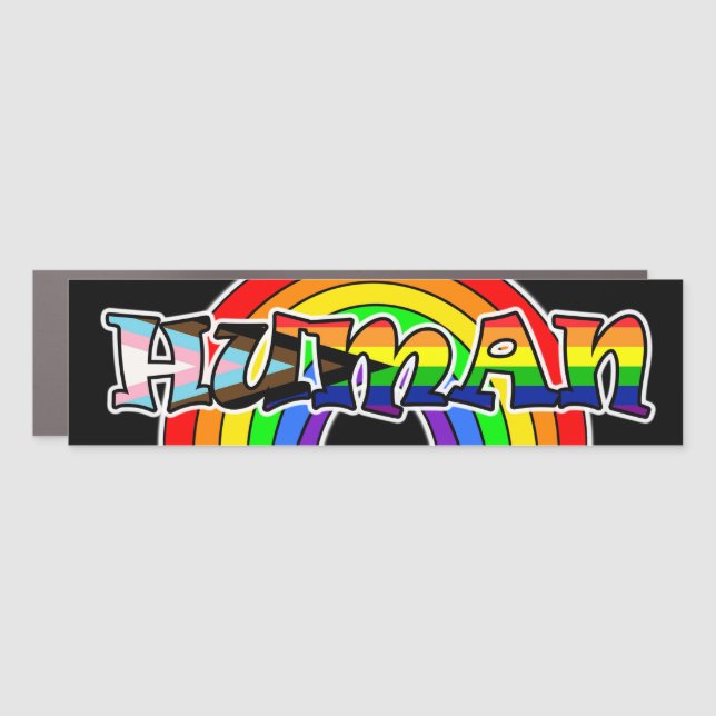 Rainbow Human LGBTQ+ Pride and Support Car Magnet (Front)