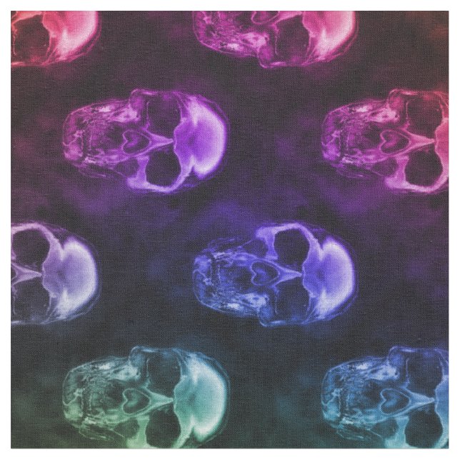 Rainbow Human Skulls Pattern Fabric (Close Up)