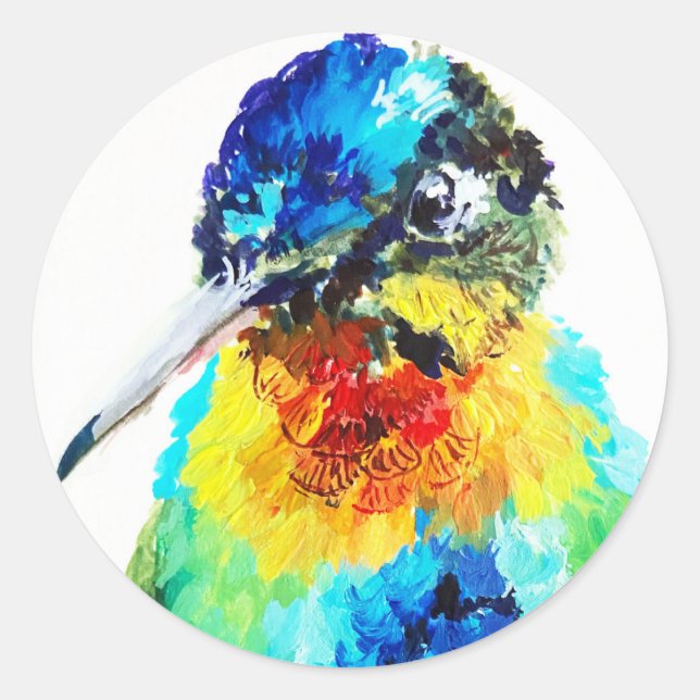 Rainbow Hummingbird Classic Round Sticker (Front)