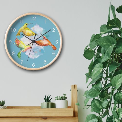 Rainbow Hummingbird Dance Large Clock