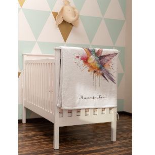 Rainbow Hummingbird Nursery Name Keepsake Baby Blanket